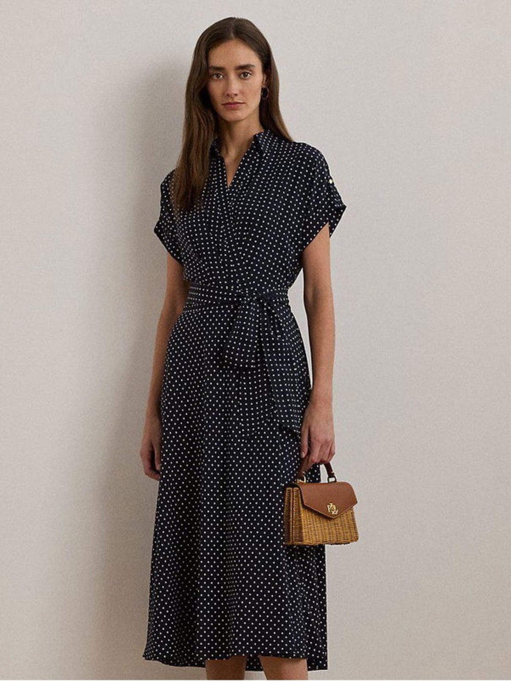 Lauren Ralph Lauren Black Label Polka-Dot Belted Crepe Dress